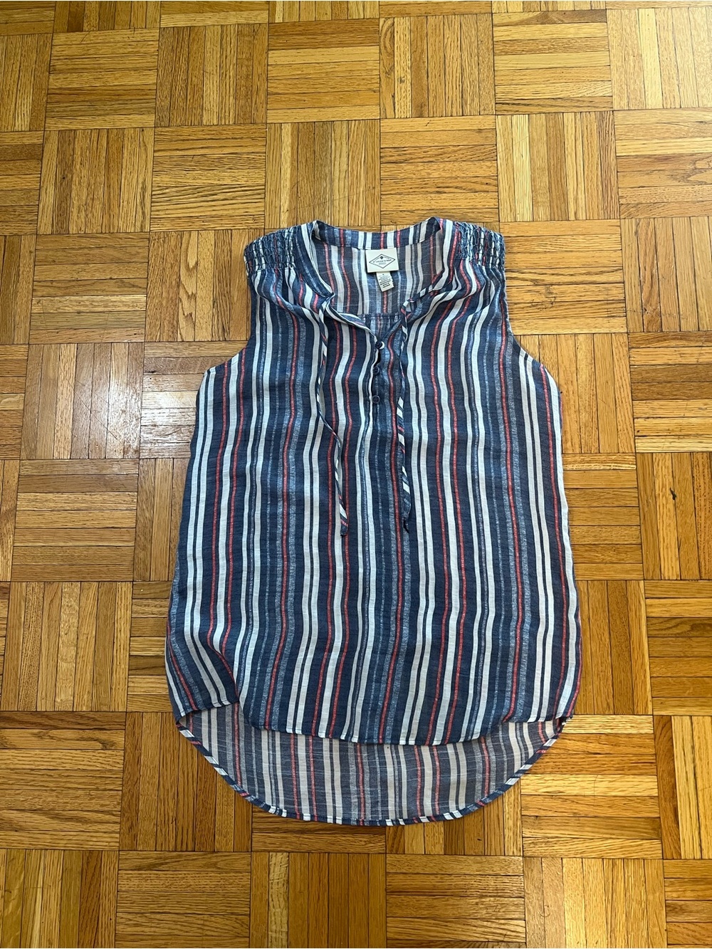 Coastal Core St. John's Bay Blue White Red Striped Sleeveless Henley Top Small